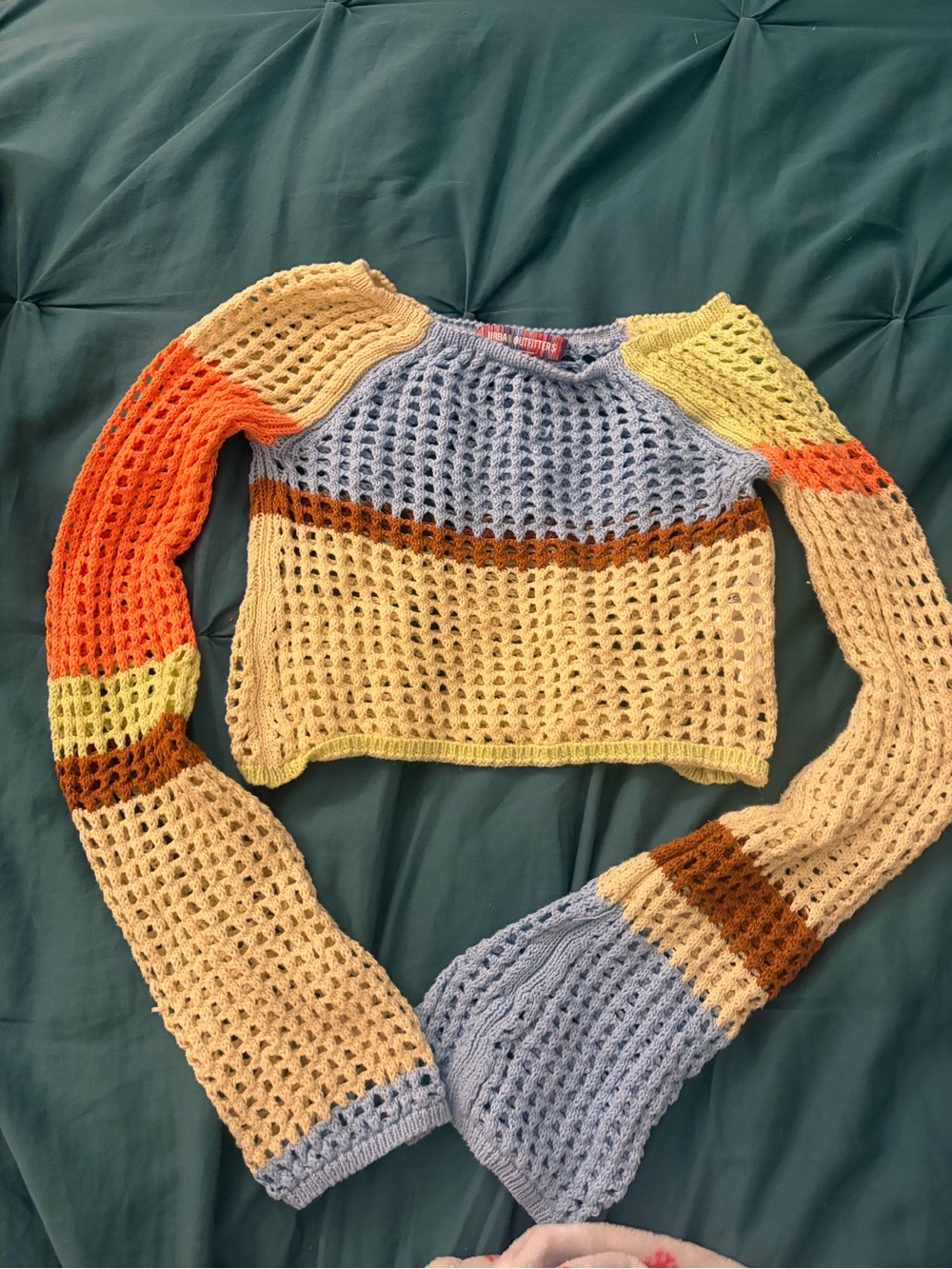 Urban Outfitters Multicolor Open-Knit Crewneck Sweater